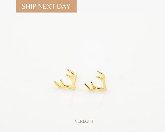Christmas Deer Stud Earrings: 925 Sterling Silver, Gold Plated