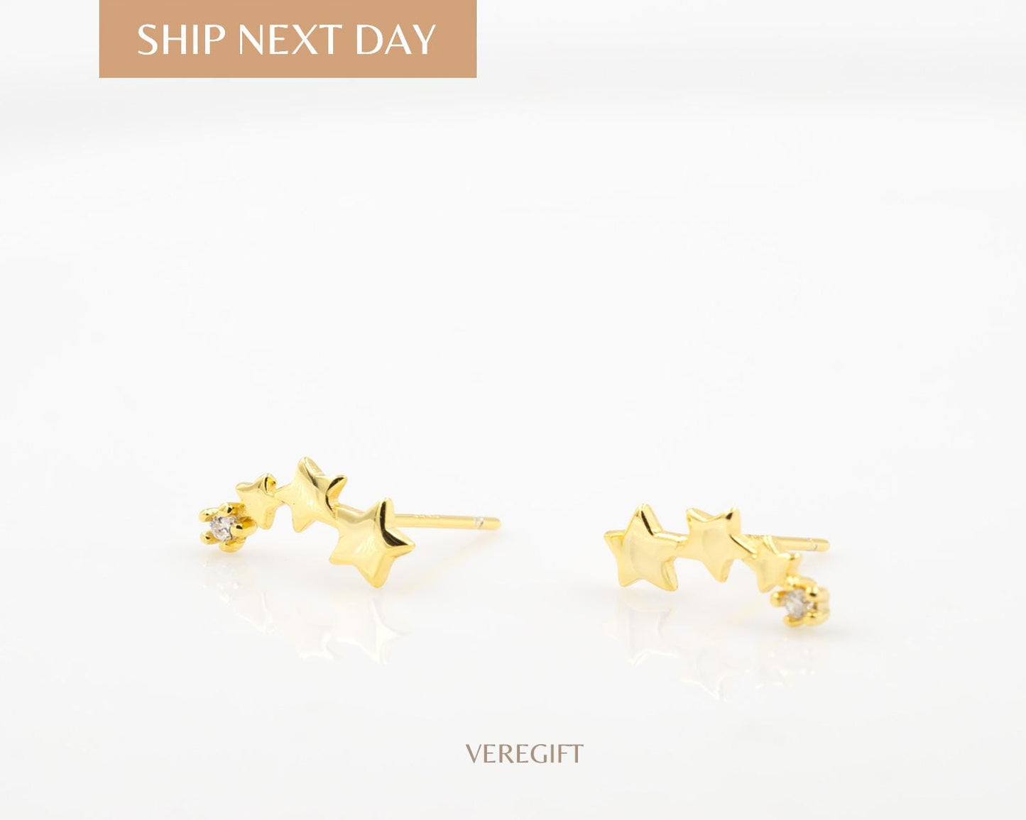 14K Gold Plated S925 Sterling Silver Gradient Star Meteor Stud Earrings-EH5009