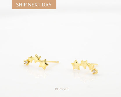 14K Gold Plated S925 Sterling Silver Gradient Star Meteor Stud Earrings-EH5009