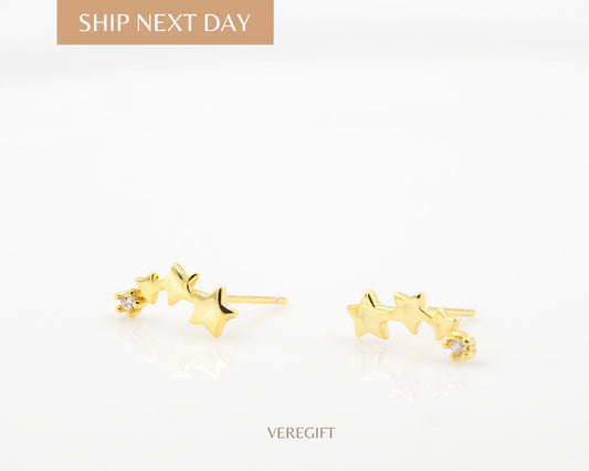 14K Gold Plated S925 Sterling Silver Gradient Star Meteor Stud Earrings-EH5009