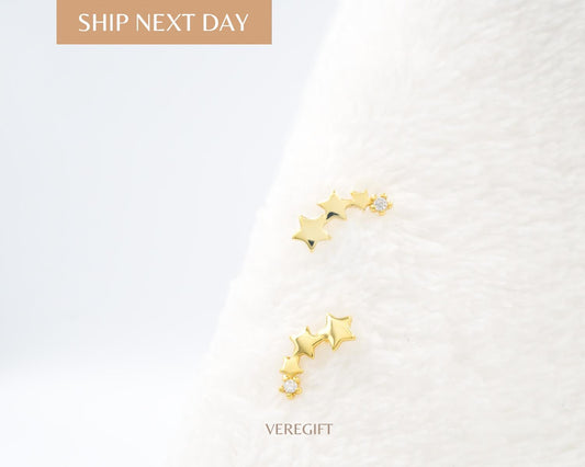 14K Gold Plated S925 Sterling Silver Gradient Star Meteor Stud Earrings-EH5009