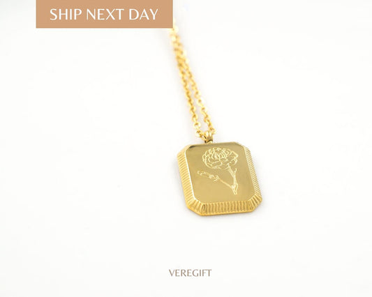 14K Gold Plated Sterling Silver Birth Flower Necklace: Personalized Floral Pendant