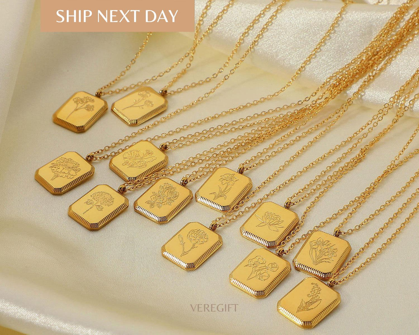 14K Gold Plated Sterling Silver Birth Flower Necklace: Personalized Floral Pendant