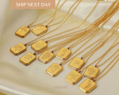 14K Gold Plated Sterling Silver Birth Flower Necklace: Personalized Floral Pendant