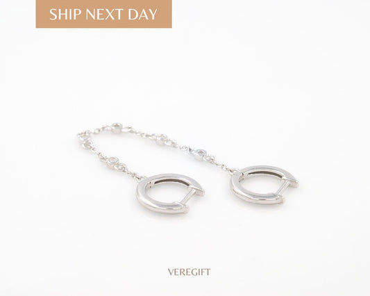 Dainty Gold Double Chain Hoop Earrings: Minimalist Layered Dangle