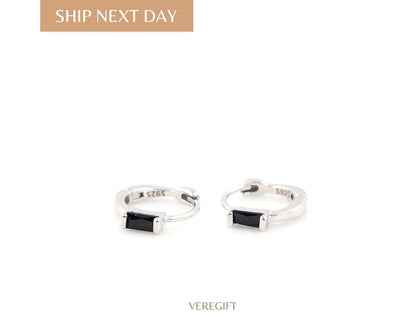 Dainty Baguette CZ Hoop Earrings: 18k Gold Plated Sterling Silver Huggies