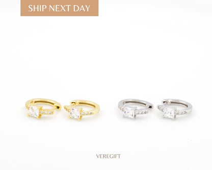 Dainty Gold Huggie Earrings: Minimalist CZ Sparkle