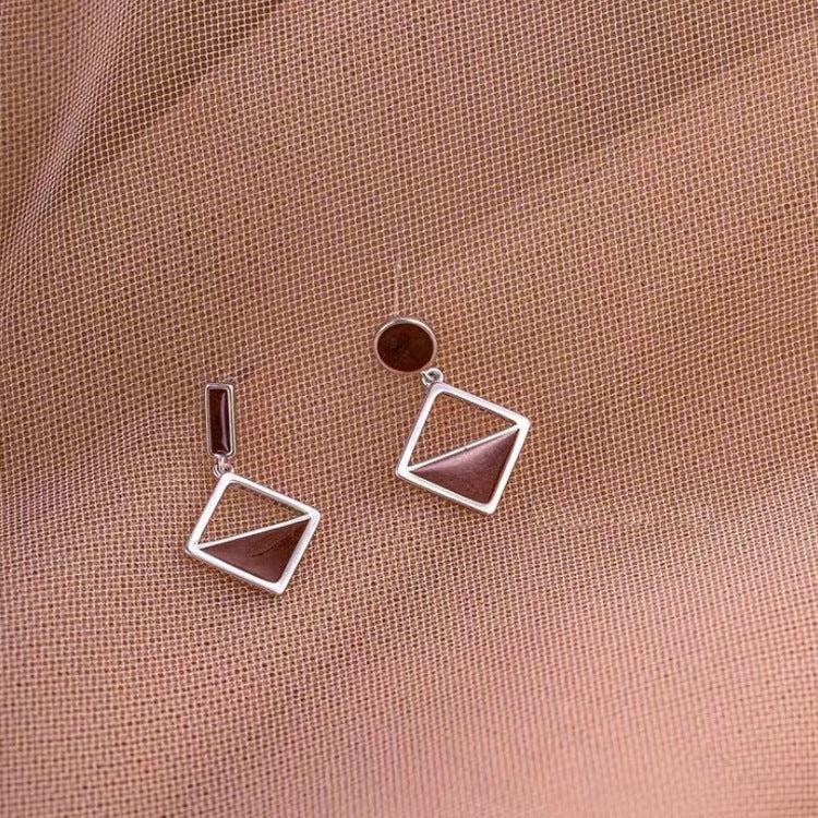 925 Silver Asymmetrical Earrings: Brown Love Knot Design